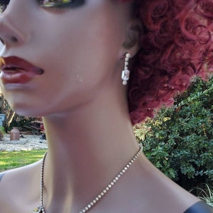 Vintage Rhinestone Necklace and Earrings Set: 1970s Bridal Jewelry