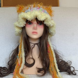 Colorful Fox Ear Hat – Handmade Fluffy Animal Hood, Kawaii Cosplay Winter Warm Plush Hat with Long Tassels