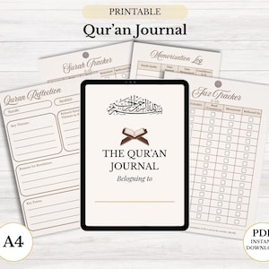 Qur’an Journal PDF | Islamic Reflection & Memorisation Tracker | Surah + Juz Tracker | Printable A4 Quran Study Journal