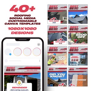 Roofing Business, Roofer Instagram Posts, Instagram Template, Roofing Social Media Bundle 40+ Red Pack