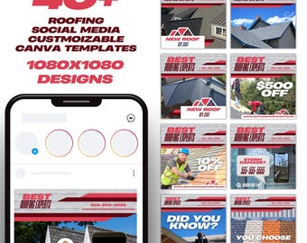 Roofing Business, Roofer Instagram Posts, Instagram Template, Roofing Social Media Bundle 40+ Red Pack