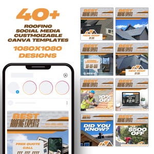 Roofing Business, Roofer Instagram Posts, Instagram Template, Roofing Social Media Bundle 40+ Orange Pack