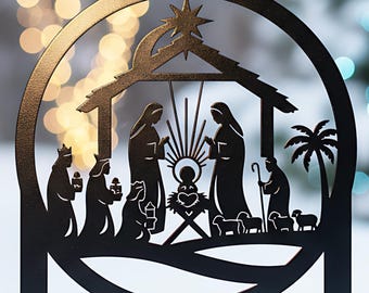 Christmas Nativity Scene Metal Yard Stake The Savior Is Born Outdoor Sign Manger Holiday Decor Religious Gift Winter Housewarming Gift