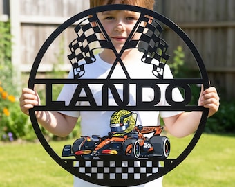 Personalized Formula 1 Kids Name Sign | Custom Race Car Wall Art | F1 Bedroom Decor Boys Nursery | Grand Prix Gift | Laser Cut Metal Sign