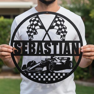 Personalized F1 Metal Sign, Race Car Name Wall Decor, Garage Art