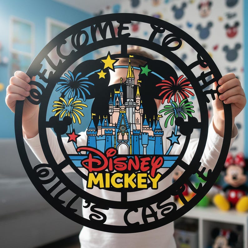 Personalized Welcome Castle Metal Sign, Disney Mickey Castle Name Sign ...