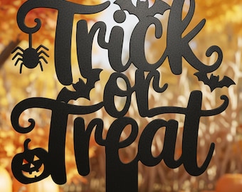 Personlig Halloween-trädgårdsskylt: Pumpa, fladdermöss, spindel - Anpassad metalldekor