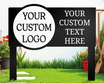 Letrero metálico personalizado para jardín con número de casa personalizado, estacas con logotipo de empresa, poste de marca