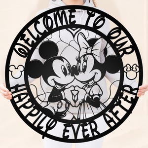 Welcome Home Sign Couple Wall Art Disney-Inspired Wedding Sign Anniversary Decor Custom Home Sign Mickey Minnie Decor Custom Quotes Sign