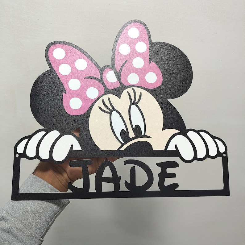 Disney Minnie Mouse Name Sign UV Printed Metal Kids Bedroom Door Decor, Personalized Nursery Wall Art, Custom Gift for Girls Birthday image 11