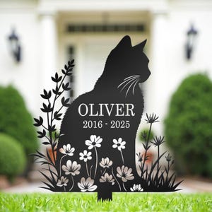 Marcador de tumba personalizado para gatos: Estaca de metal para jardín conmemorativa para mascotas, decoración para mascotas fallecidas, nombre imagen 4