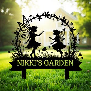Personalized Fairy Garden Sign: Custom Metal Gardener Name Stake