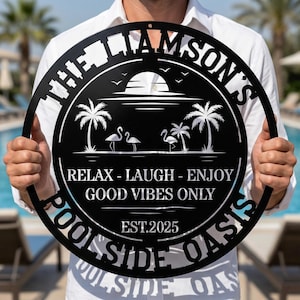 Letrero metálico personalizado para la piscina: Decoración personalizada para bar tiki