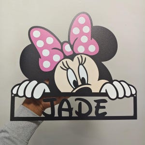 Disney Minnie Mouse Name Sign UV Printed Metal Kids Bedroom Door Decor, Personalized Nursery Wall Art, Custom Gift for Girls Birthday image 2