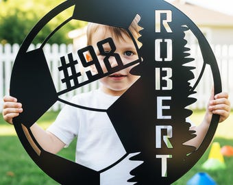 Personalized Soccer Metal Sign, Custom Name Number Football Art, Sports Decor Boys Bedroom Display, Athlete Coach Gift, Gift for him