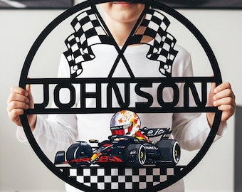Personalized F1 Name Sign Garage Decor Custom Formula 1 Metal Wall Art Racing Car Boys Room Decor Nursery Plaque Grand Prix Gift for Kids