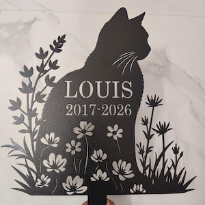 Marcador de tumba personalizado para gatos: Estaca de metal para jardín conmemorativa para mascotas, decoración para mascotas fallecidas, nombre imagen 10