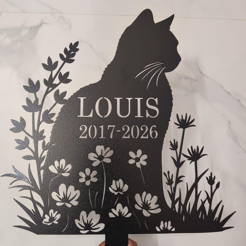 Marcador de tumba personalizado para gatos: Estaca de metal para jardín conmemorativa para mascotas, decoración para mascotas fallecidas, nombre imagen 10