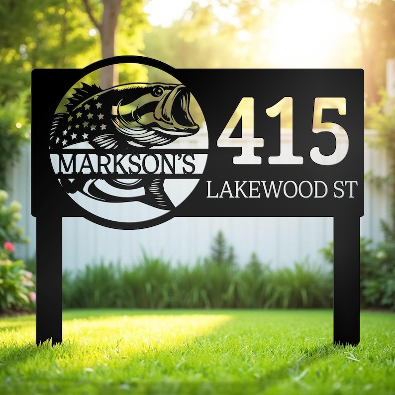 Personalized Fishing Address Sign: Bass Fish Metal Garden Stake - Etsy