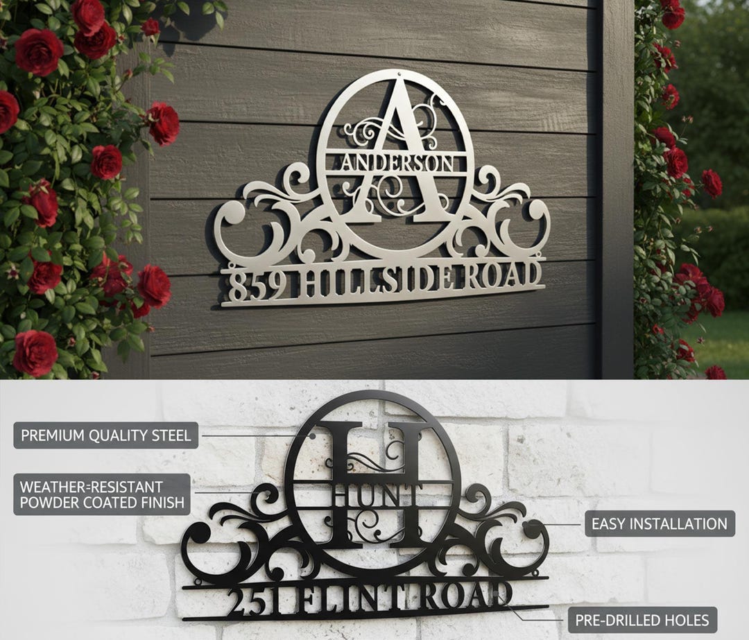 Personalized Family Name Metal Sign – Custom Monogram Address Plaque - Etsy