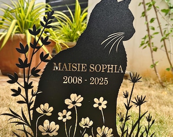 Estaca conmemorativa personalizada para gatos, estaca de cementerio para gatos, regalos conmemorativos con flores, regalo para amantes de los gatos, regalo para la pérdida de una mascota, estaca de recuerdo para el jardín.