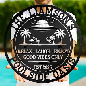 Custom Poolside Metal Sign: Personalized Tiki Bar Decor