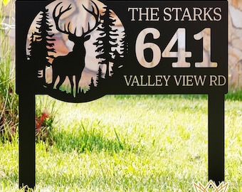 Custom Address Sign: Deer Family Name Metal Lawn Stake