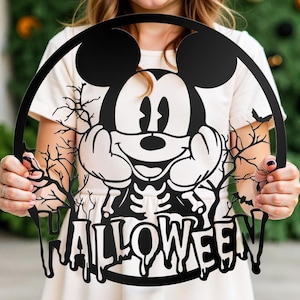 Mickey Halloween Door Sign Disney Inspired Pumpkin Porch Decor Mickey Mouse Wall Art Fall Outdoor Metal Decor Housewarming Kids Room Gift