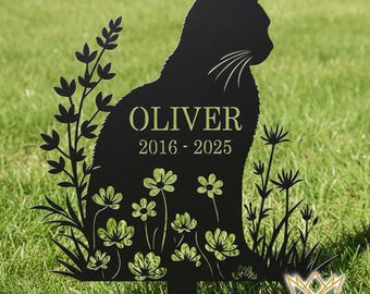 Marcador de tumba personalizado para gatos: Estaca de metal para jardín conmemorativa para mascotas, decoración para mascotas fallecidas, nombre