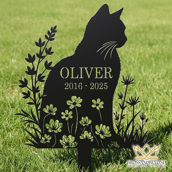 Personalized Cat Grave Marker: Metal Pet Memorial Garden Stake Pet Loss Decor Name