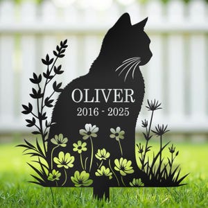 Marcador de tumba personalizado para gatos: Estaca de metal para jardín conmemorativa para mascotas, decoración para mascotas fallecidas, nombre imagen 3