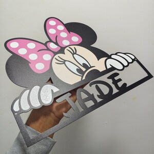 Disney Minnie Mouse Name Sign UV Printed Metal Kids Bedroom Door Decor, Personalized Nursery Wall Art, Custom Gift for Girls Birthday image 3