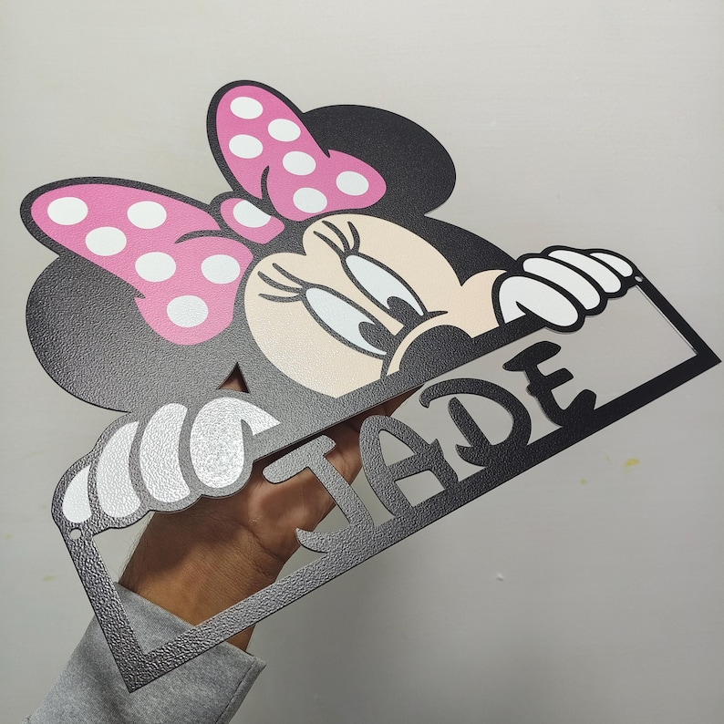 Disney Minnie Mouse Name Sign UV Printed Metal Kids Bedroom Door Decor, Personalized Nursery Wall Art, Custom Gift for Girls Birthday image 3