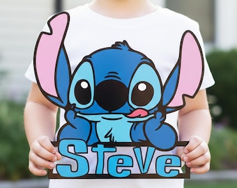 Stitch Ohana Disney Name Sign, Custom Metal Plaque, Lilo & Stitch Kids Bedroom Decor, Personalized Door Hanger, Kid Birthday Gift for Him