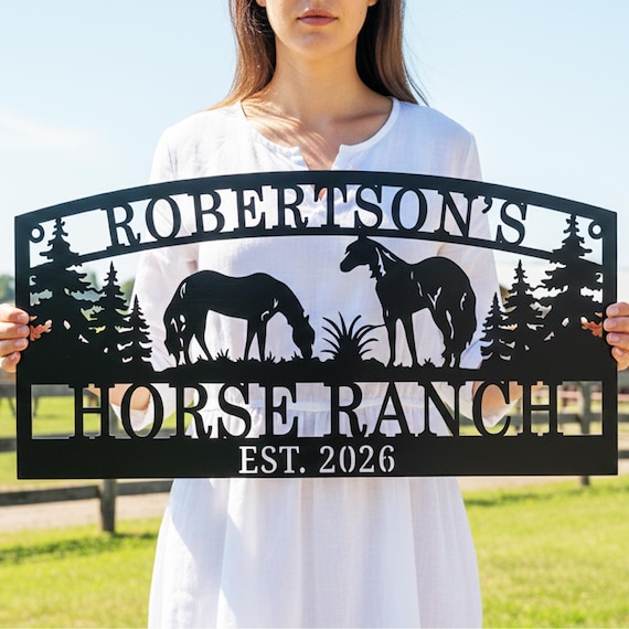 Personalized Horse Ranch Metal Sign Custom Farm Name Plate Equestrian Wall Art Outdoor Barn Stall Decor Gift for Rancher Family Est Sign