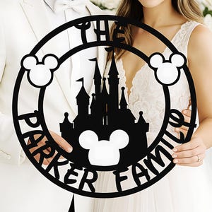 Custom Family Name Disney Castle Decor Mickey Themed Wall Art Personalized Sign Home Entryway Decor Gift for Disney Lovers Room Wall Hanging