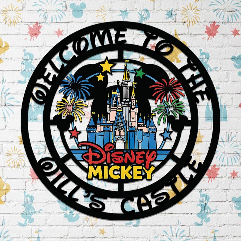 Personalized Welcome Castle Metal Sign, Disney Mickey Castle Name Sign ...