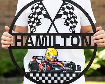 Formula 1 Kids Name Metal Sign, Personalized Race Car Driver Wall Art Decor, Custom Bedroom Door Plaque, F1 Gift for Boys, Nursery Decor
