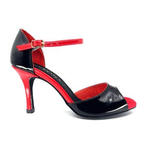 Geltony Balerona Schwarz und Rot Lackleder Argentine Tango Heels | Handgefertigte Leder Tanzschuhe | Hergestellt in der Türkei
