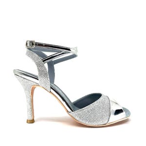 CELESSA | Geltony Handmade Silver Glitter Argentina Tango Shoes | Bridal Dance Heels for Women | Wedding Stage Latin Performance Elegance