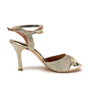 AURELIA | Geltony Handmade Gold Glitter Argentina Tango Shoes | Bridal Performance Heels for Women | Wedding & Stage Dance Elegance