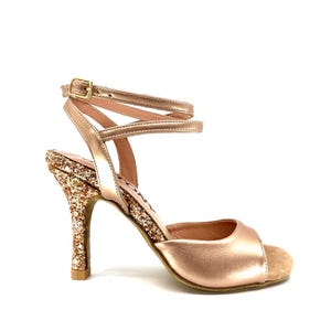 ROSELLA | Geltony Handmade Argentina Tango Heels Rose Gold Champagne And Glitter Shoes for Women | Wedding, Stage, Party And Evening Dance