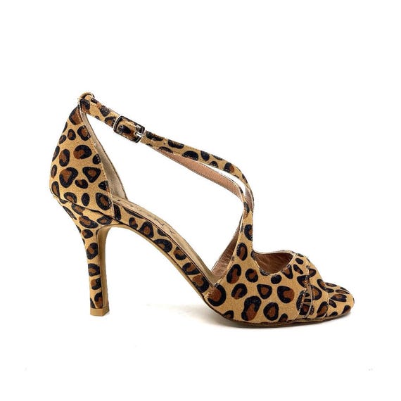Geltony Leovana Leopard Suede Argentine Tango Heels | Handmade Leather Dance Shoes | Made in Turkey