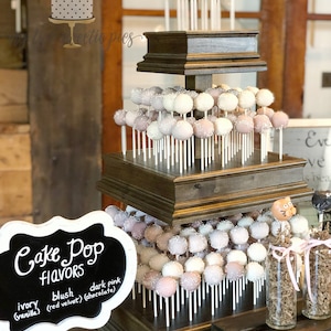 3 Tier Custom Made  Square Wood Cake Pop Stand with Decorative Sides.  Can Hold  Up To 200 Cake Pops.