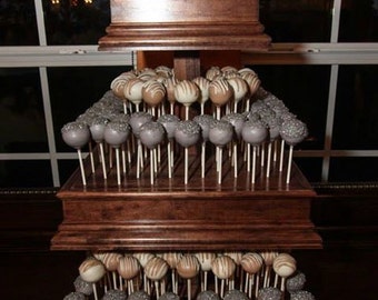 3 Tier Custom Made Wood Square Cake Pop Stand with Matching Decorative Sides. Can Hold Up To 204 Cake Pops.