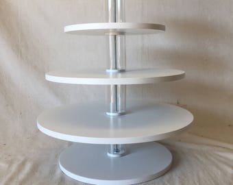 4 Tier Round Custom Made Cupcake Stand With 1/2 Inch Thick Tiers and Clear Spacers. Holds up to 56 Cupcakes.