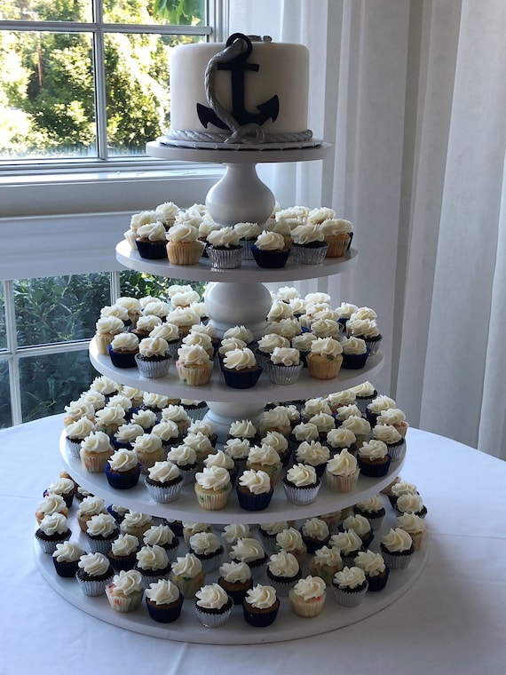 5 Tier Square Custom Made Solid Wood Cupcake Stand With Tulip Style Spacers.