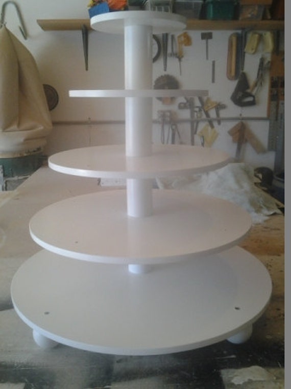 5 Tier Square Custom Made Solid Wood Cupcake Stand With Tulip Style Spacers.