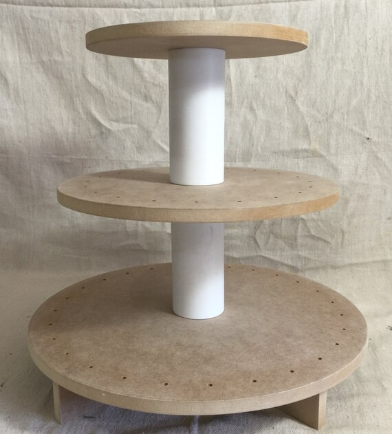 3 Tier Round Unfinished Cake Pop Stand With X Base. Holds up to 61