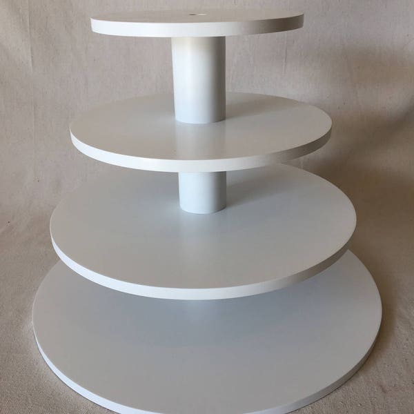 4 Tier Round Larger Capacity Custom Made Cupcake Stand With 1/2 Inch Thick Tiers and No Base.  Holds up to 83 Cupcakes.